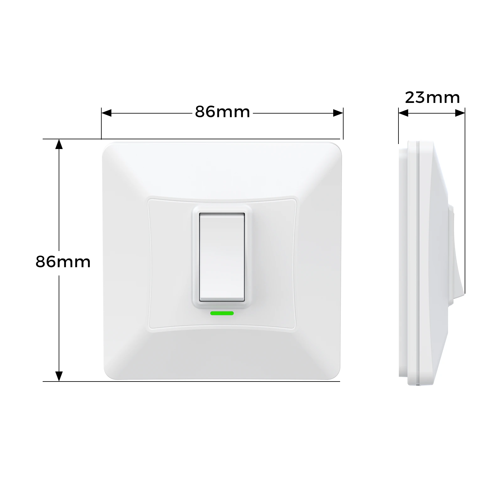 K301 white 1-gang kinetic switch — dimensions view