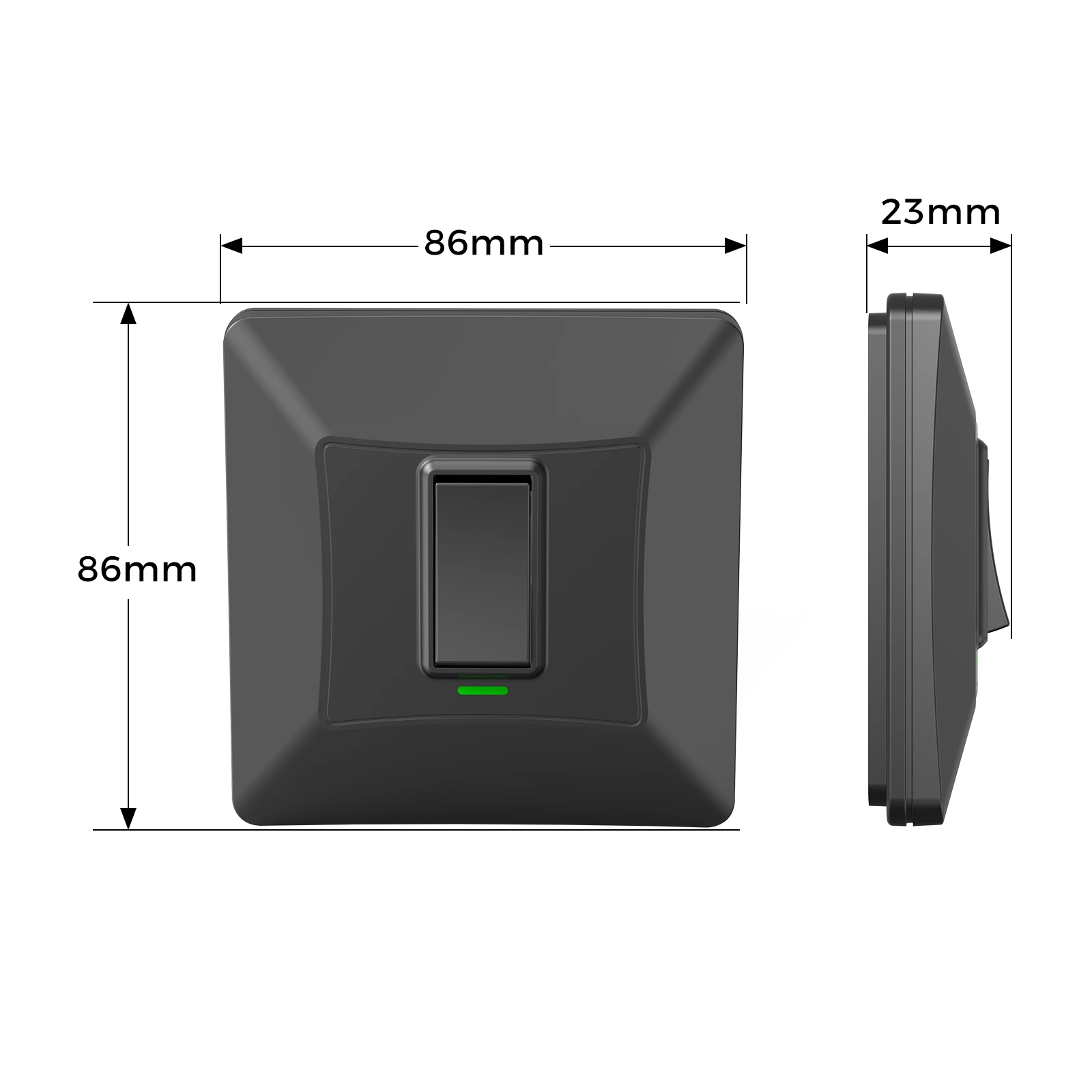 K311 black 1-gang kinetic switch — dimensions view